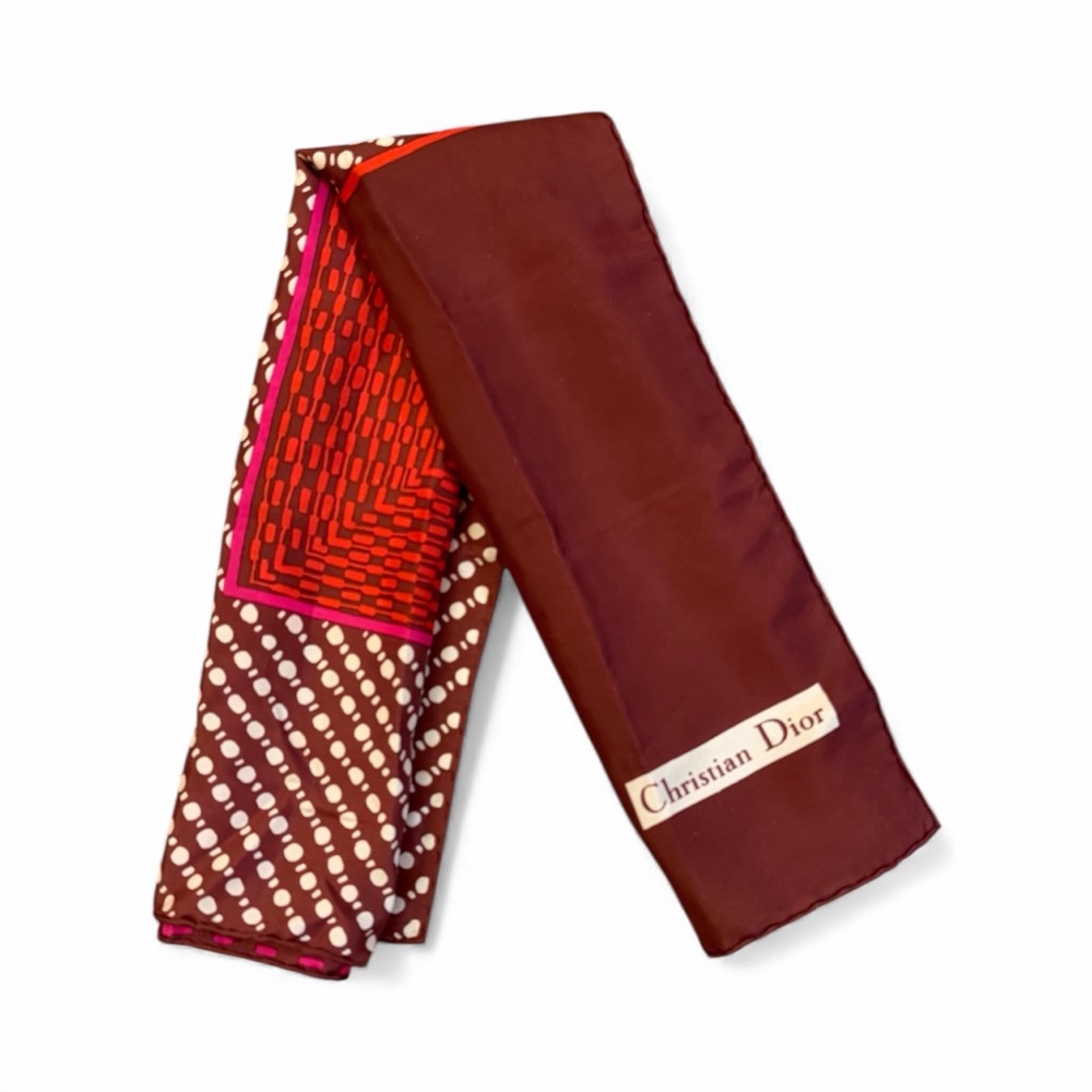 Christian Dior Vintage 100% Silk Square Scarf – Geometric Block Print - Picture 4 of 7